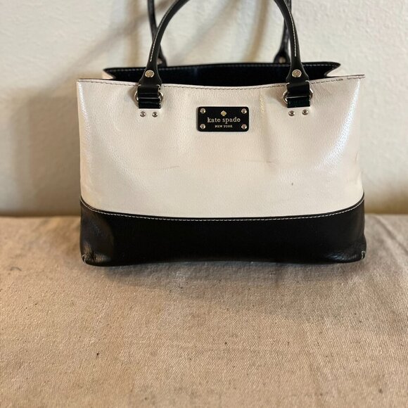 Kate Spade Black/Porcelain Leather Rachelle Berkeley Lane Satchel Tote Handbag - Picture 2 of 14